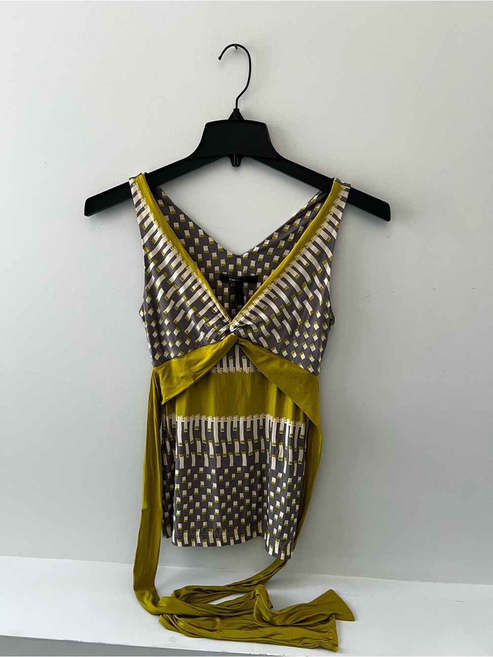 BCBGMaxAzria Olive Green and Gray Twist-Front Camisole